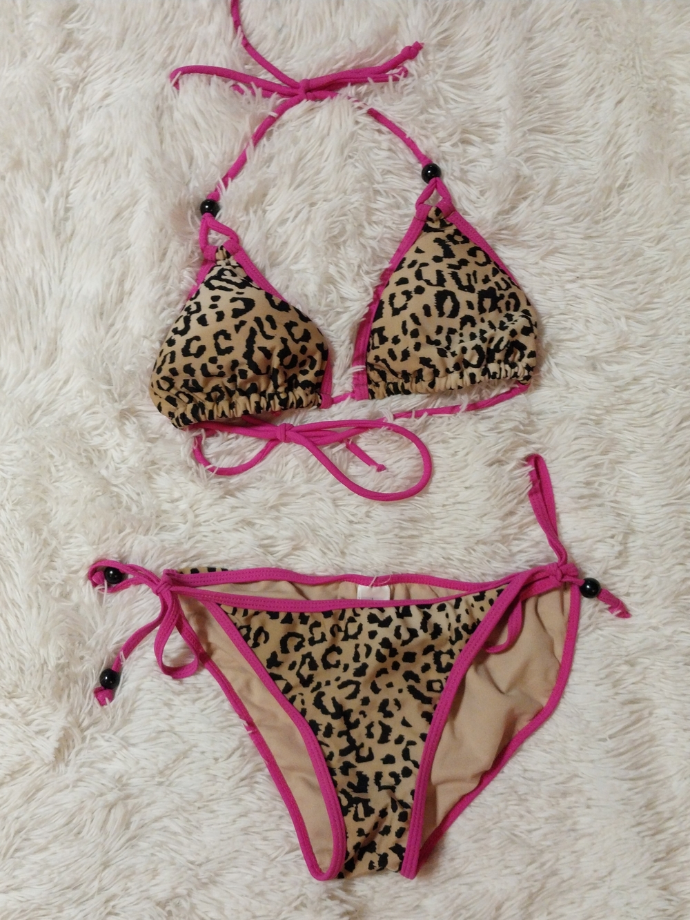 Forever 21 Tan Leopard Bikini with Hot Pink Trim Size Small
